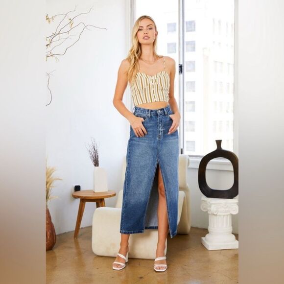 KanCan Denim Maxi Skirt Size XL Medium Wash - Picture 1 of 14